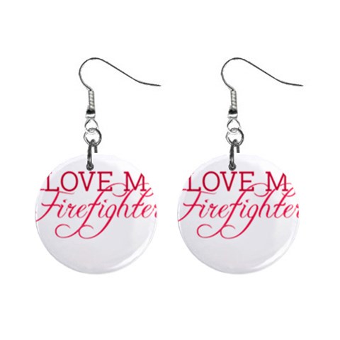 I Love My Firefighter 1  Button Earrings from ArtsNow.com Front