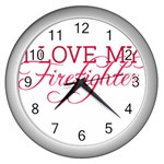 I Love My Firefighter Wall Clock (Silver)