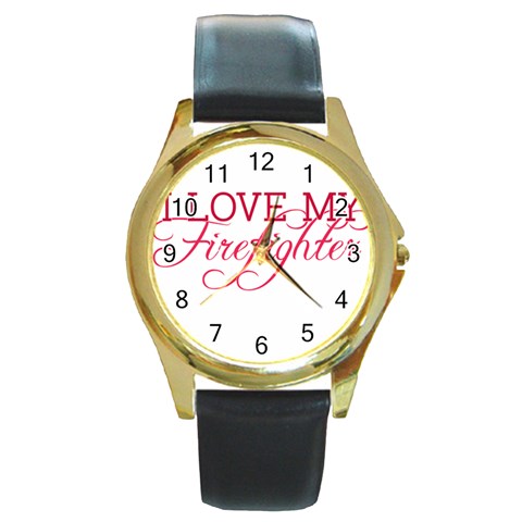 I Love My Firefighter Round Gold Metal Watch from ArtsNow.com Front