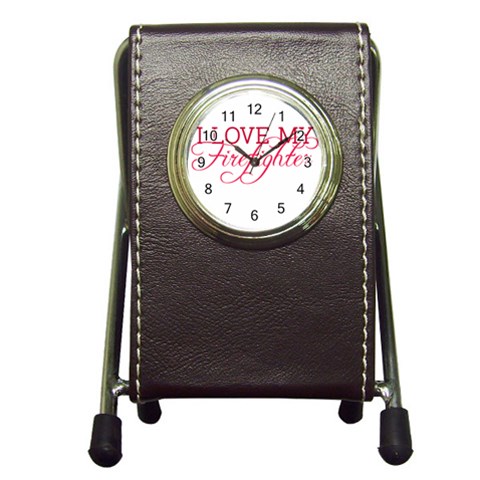 I Love My Firefighter Pen Holder Desk Clock from ArtsNow.com Front