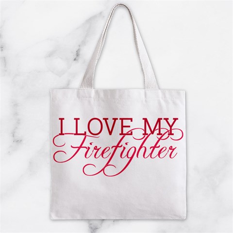 I Love My Firefighter Zipper Grocery Tote Bag from ArtsNow.com Front