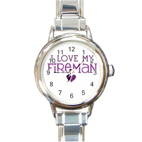 I Love My Fireman Round Italian Charm Watch from ArtsNow.com Front