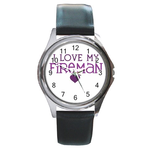 I Love My Fireman Round Metal Watch from ArtsNow.com Front