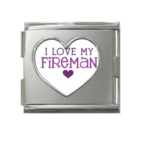 I Love My Fireman Mega Link Heart Italian Charm (18mm) from ArtsNow.com Front