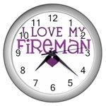 I Love My Fireman Wall Clock (Silver)