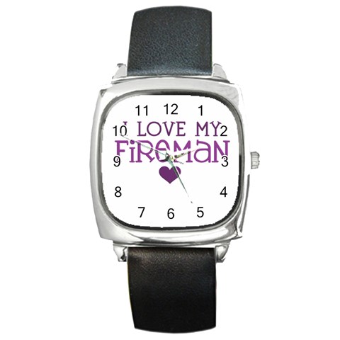 I Love My Fireman Square Metal Watch from ArtsNow.com Front