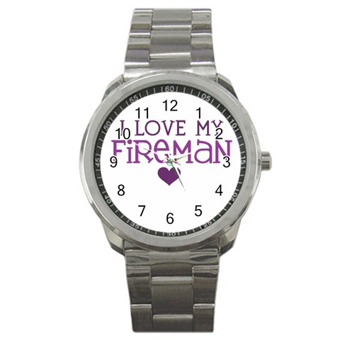 I Love My Fireman Sport Metal Watch from ArtsNow.com Front