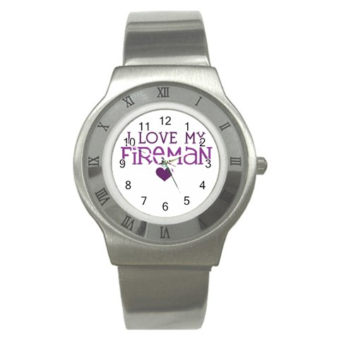 I Love My Fireman Stainless Steel Watch from ArtsNow.com Front