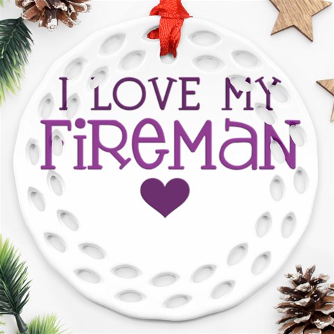 I Love My Fireman Ornament (Round Filigree) from ArtsNow.com Front