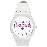 I Love My Fireman Round Plastic Sport Watch (M)