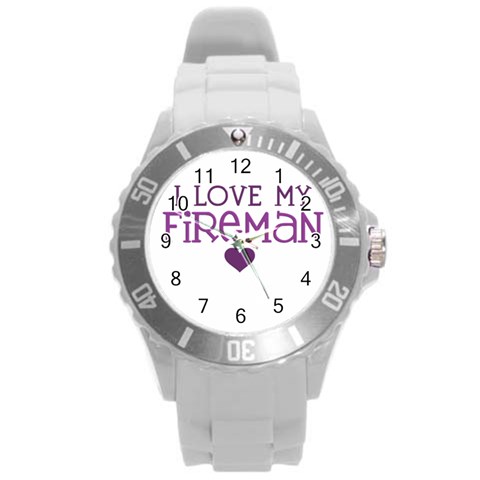 I Love My Fireman Round Plastic Sport Watch (L) from ArtsNow.com Front