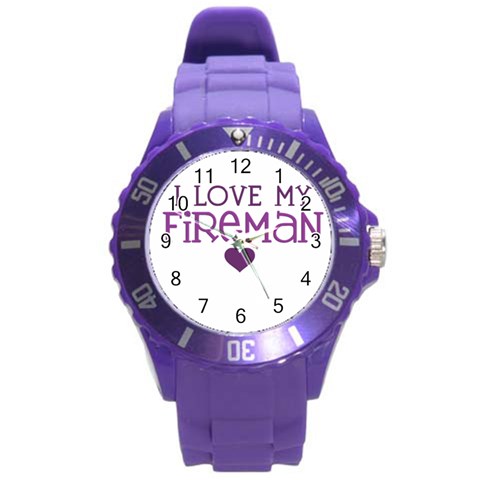 I Love My Fireman Round Plastic Sport Watch (L) from ArtsNow.com Front