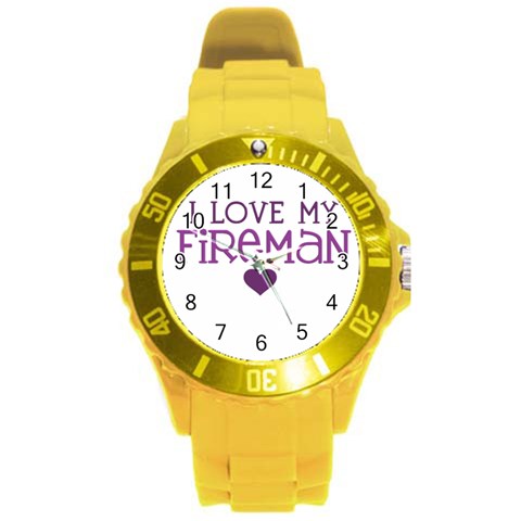 I Love My Fireman Round Plastic Sport Watch (L) from ArtsNow.com Front