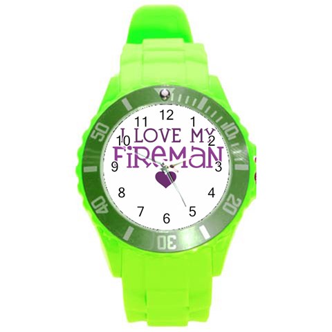 I Love My Fireman Round Plastic Sport Watch (L) from ArtsNow.com Front