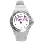 I Love My Fireman Round Plastic Sport Watch (L)