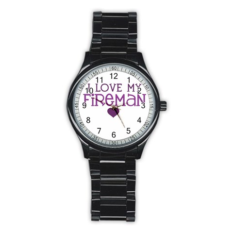 I Love My Fireman Stainless Steel Round Watch from ArtsNow.com Front