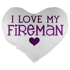 I Love My Fireman Large 19  Premium Flano Heart Shape Cushion from ArtsNow.com Back