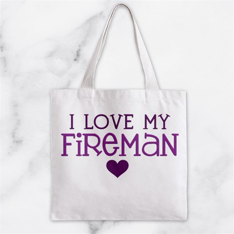 I Love My Fireman Zipper Grocery Tote Bag from ArtsNow.com Front