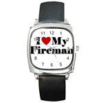 I Love My Fireman Square Metal Watch