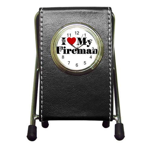 I Love My Fireman Pen Holder Desk Clock from ArtsNow.com Front