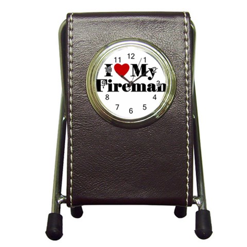 I Love My Fireman Pen Holder Desk Clock from ArtsNow.com Front