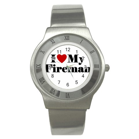 I Love My Fireman Stainless Steel Watch from ArtsNow.com Front