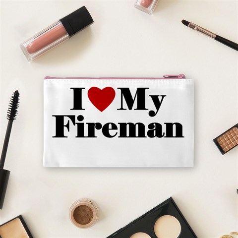 I Love My Fireman Cosmetic Bag (Small) from ArtsNow.com Back