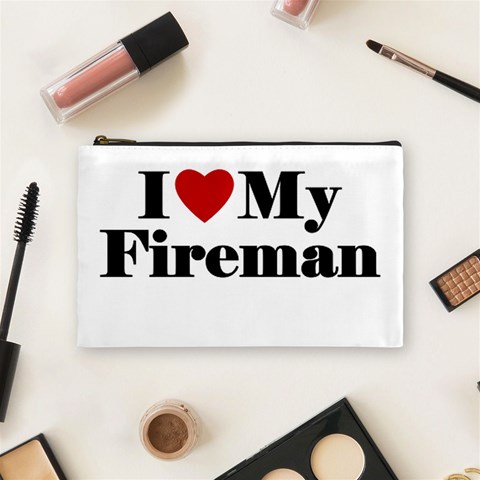 I Love My Fireman Cosmetic Bag (Medium) from ArtsNow.com Front