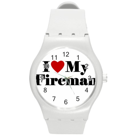 I Love My Fireman Round Plastic Sport Watch (M) from ArtsNow.com Front