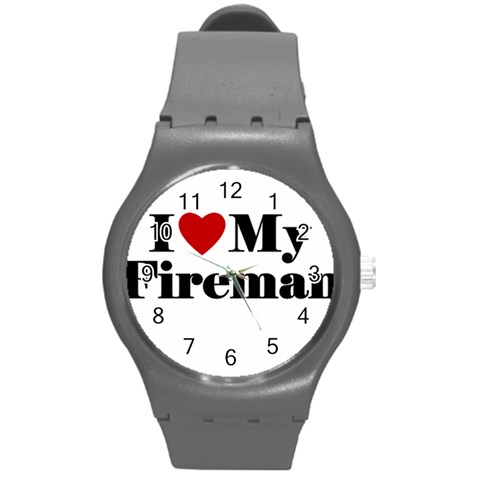 I Love My Fireman Round Plastic Sport Watch (M) from ArtsNow.com Front