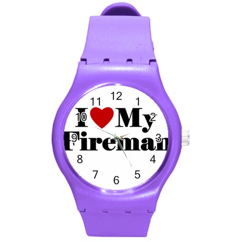 I Love My Fireman Round Plastic Sport Watch (M) from ArtsNow.com Front