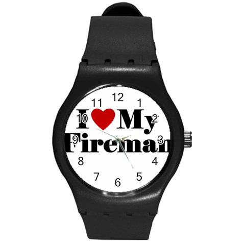 I Love My Fireman Round Plastic Sport Watch (M) from ArtsNow.com Front