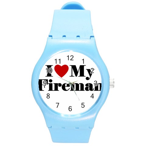 I Love My Fireman Round Plastic Sport Watch (M) from ArtsNow.com Front