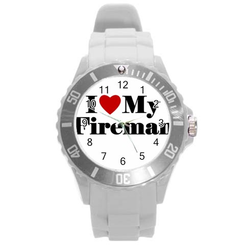 I Love My Fireman Round Plastic Sport Watch (L) from ArtsNow.com Front