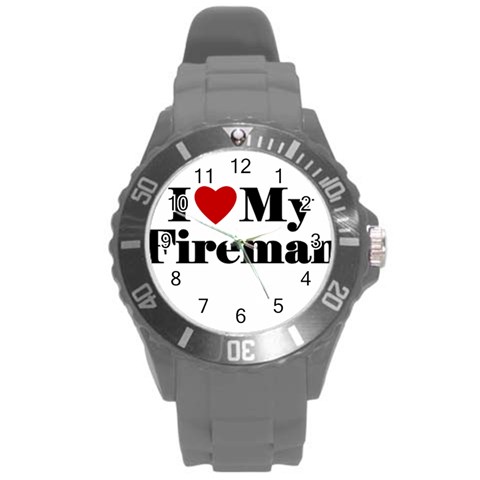 I Love My Fireman Round Plastic Sport Watch (L) from ArtsNow.com Front