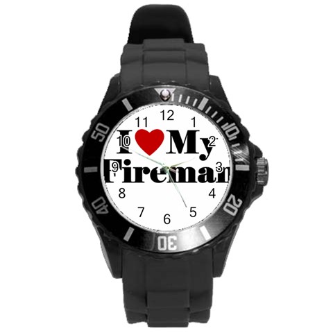 I Love My Fireman Round Plastic Sport Watch (L) from ArtsNow.com Front