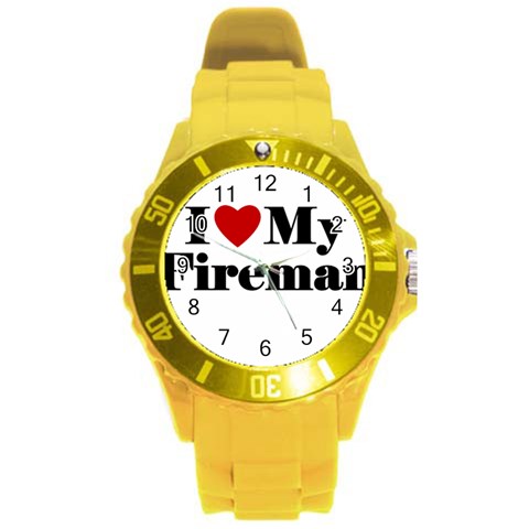 I Love My Fireman Round Plastic Sport Watch (L) from ArtsNow.com Front