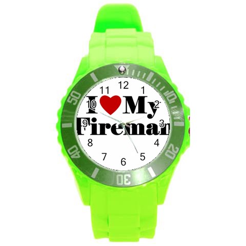 I Love My Fireman Round Plastic Sport Watch (L) from ArtsNow.com Front