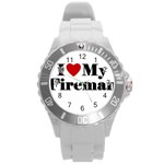 I Love My Fireman Round Plastic Sport Watch (L)