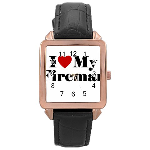 I Love My Fireman Rose Gold Leather Watch  from ArtsNow.com Front