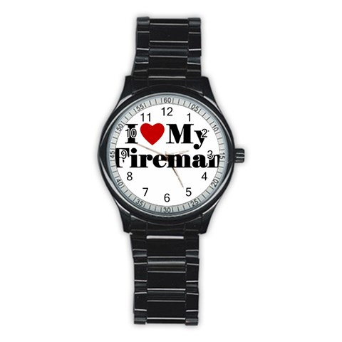 I Love My Fireman Stainless Steel Round Watch from ArtsNow.com Front