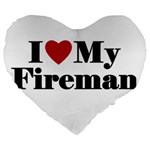 I Love My Fireman Large 19  Premium Flano Heart Shape Cushion