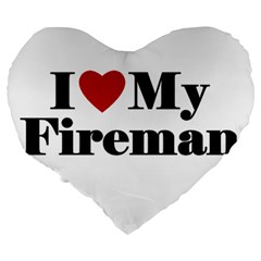 I Love My Fireman Large 19  Premium Flano Heart Shape Cushion from ArtsNow.com Back