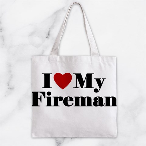 I Love My Fireman Zipper Grocery Tote Bag from ArtsNow.com Front