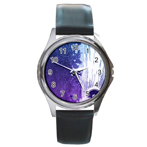 Purple Splash Round Metal Watch from ArtsNow.com Front