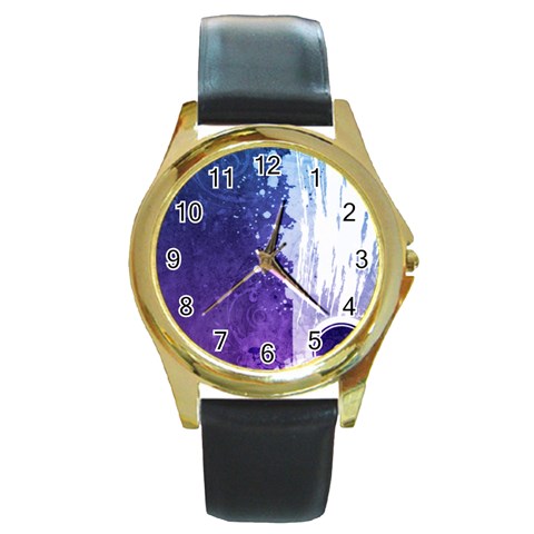 Purple Splash Round Gold Metal Watch from ArtsNow.com Front