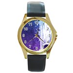 Purple Splash Round Gold Metal Watch