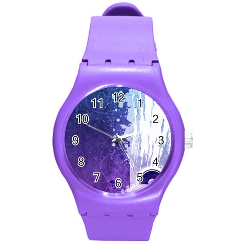 Purple Splash Round Plastic Sport Watch (M) from ArtsNow.com Front