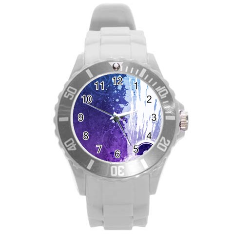 Purple Splash Round Plastic Sport Watch (L) from ArtsNow.com Front