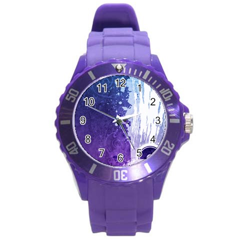 Purple Splash Round Plastic Sport Watch (L) from ArtsNow.com Front